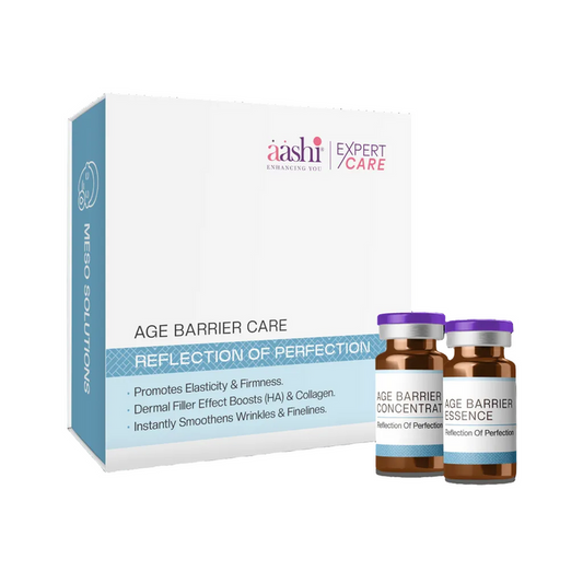 Aashi Age Barrier Care product showcasing its rejuvenating formula designed to combat signs of aging and enhance skin elasticity. This image emphasizes Aashi's effective Age Barrier Care for a youthful complexion.