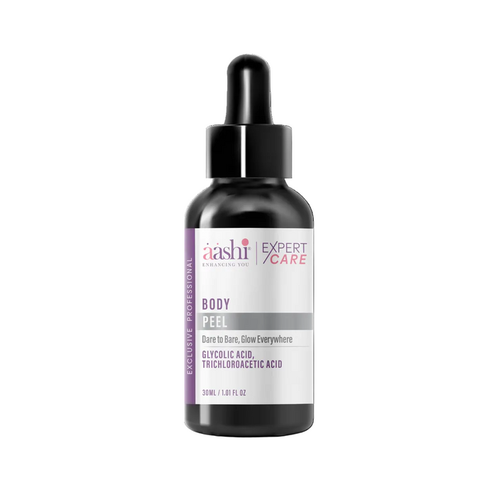 Aashi Body Peel 30ml - Experience the rejuvenating power of Aashi Chemical Peels. This Body Peel is designed to gently exfoliate and hydrate your skin, effectively correcting uneven skin tone with its potent formulation. Perfect for achieving a silky texture and reducing blemishes, it's the go-to choice for effective chemical peels.