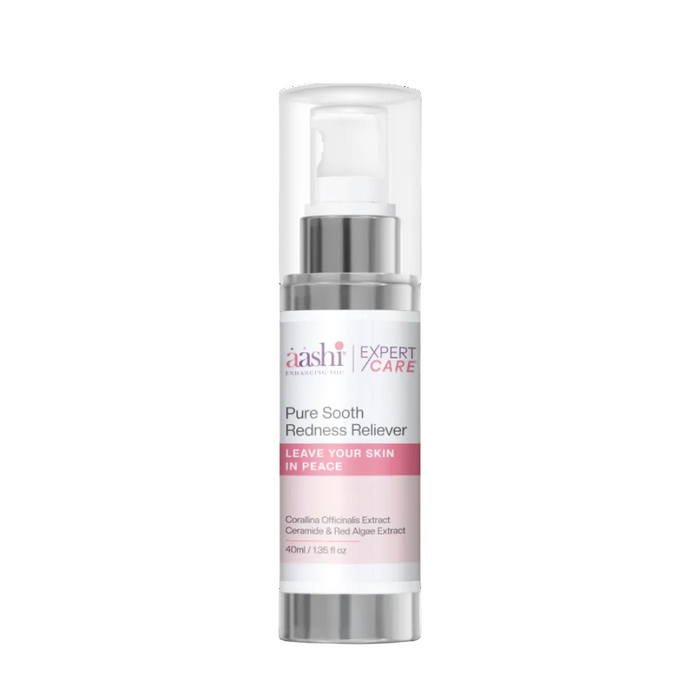 Image of Aashi Pure Soothe Redness Reliever 40ml, a soothing gel designed to calm irritation and reduce redness with a gentle formula, ideal for sensitive skin.