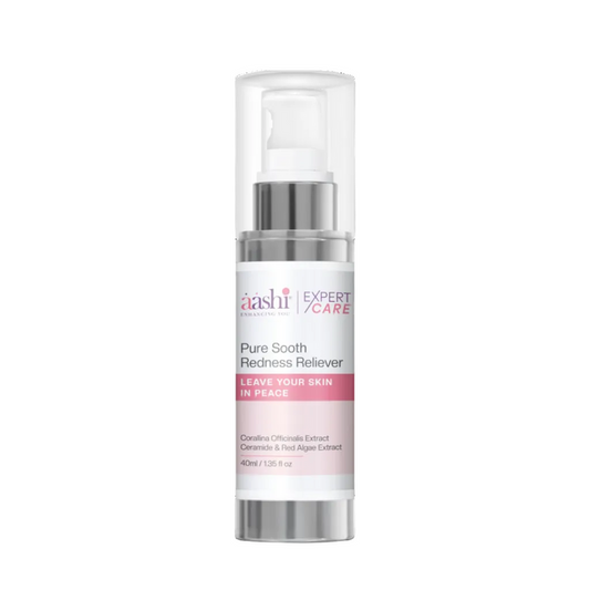 Image of Aashi Pure Soothe Redness Reliever 40ml, a soothing gel designed to calm irritation and reduce redness with a gentle formula, ideal for sensitive skin.
