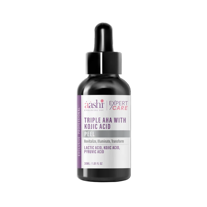 Aashi Triple AHA with Kojic Acid Peel, a powerful chemical peel, designed to revitalize and illuminate skin, perfect for treating pigmentation and uneven skin tone. Discover the benefits of Aashi Chemical Peels for a clearer complexion.