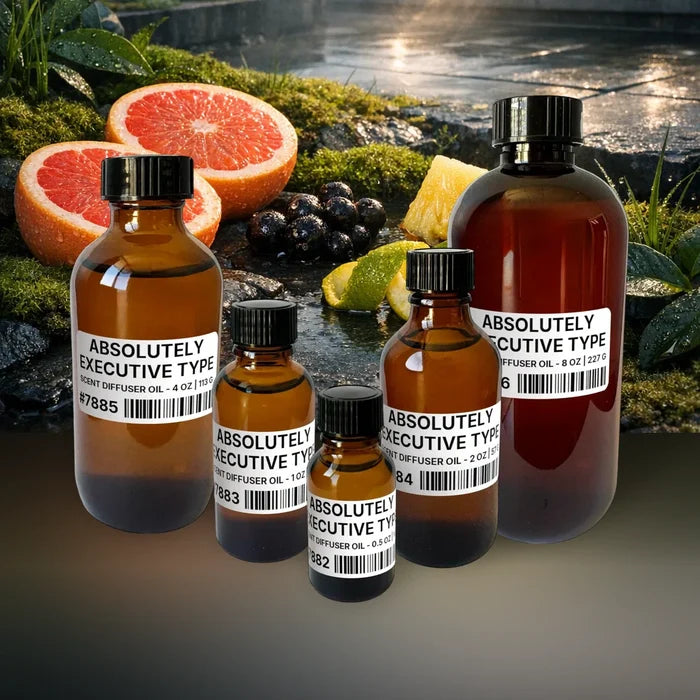 Absolutely Executive Type Scent Diffuser Oil - 2 lb | 907 g fragrance bottle image with atmospheric background for Scent Diffuser Oil. Premium lifestyle product photo for fragrance listing.