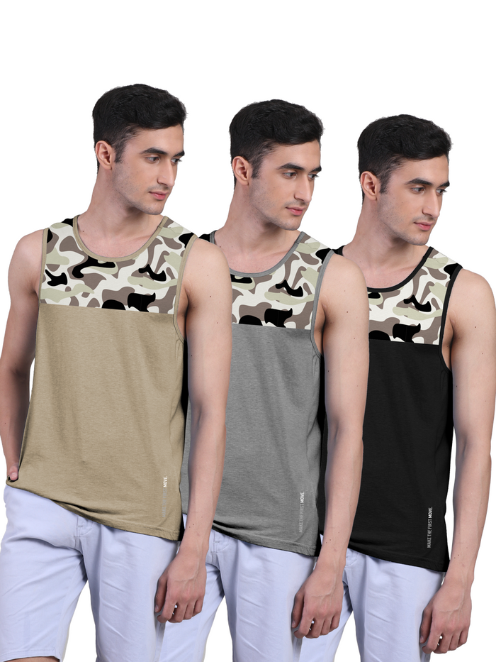 Active Vest Front Yoke Camouflage Regular Organic Bamboo Vest - Active Fit (Pack of 3)