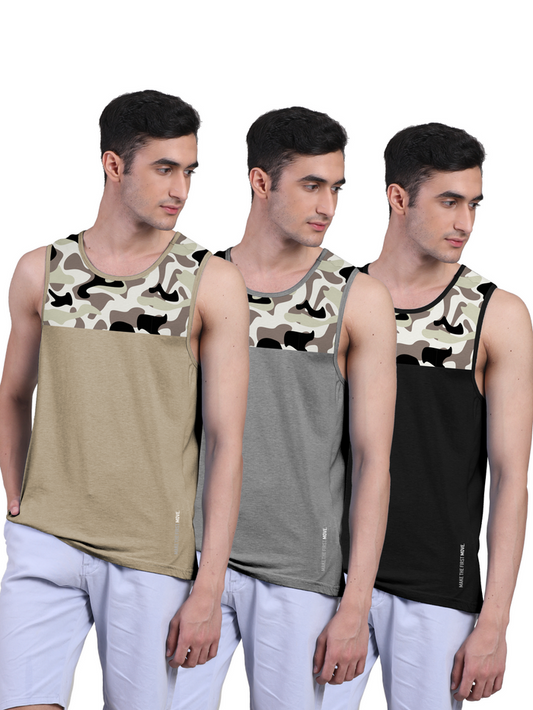 Active Vest Front Yoke Camouflage Regular Organic Bamboo Vest - Active Fit (Pack of 3)