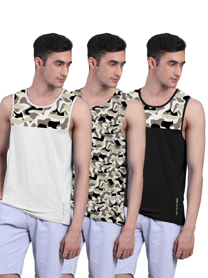 Active Vest Front Yoke Camouflage Regular Organic Bamboo Vest - Active Fit (Pack of 3)