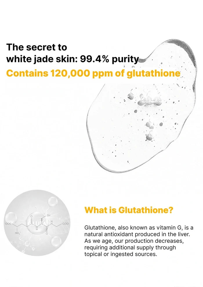 Advertisement for white jade skin with glutathione content and explanation.