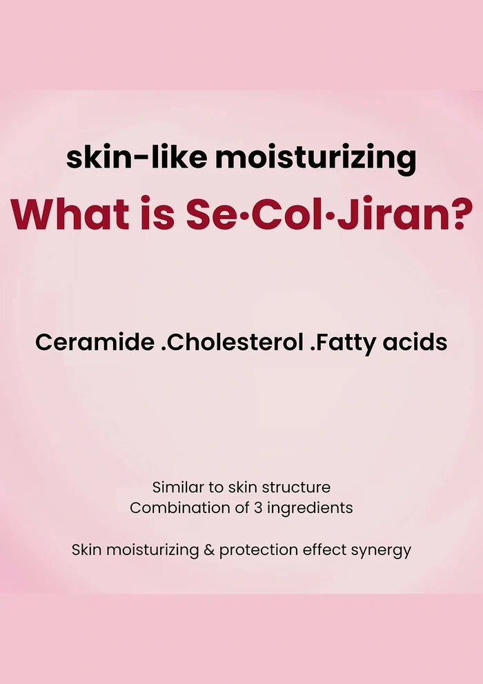 Pink background with text about Se-Col-Jiran moisturizing ingredients and effects
