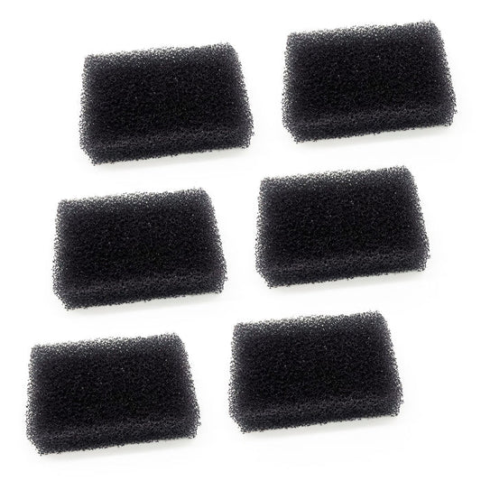 Six black rectangular foam filters on a white background