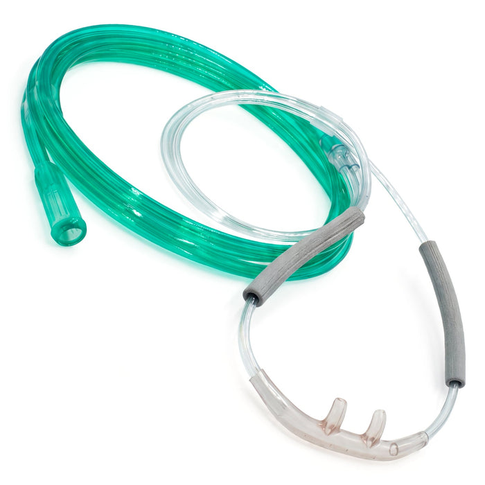Oxygen tube with clear and green sections on a white background