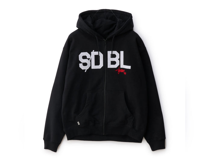 Applique Zip Thru Hooded Fleece - Black