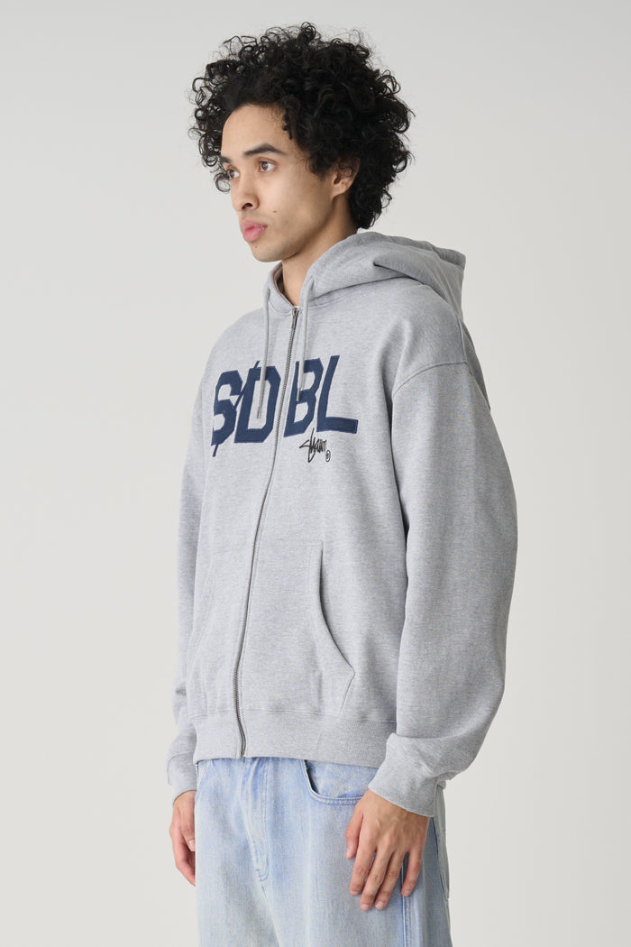 Applique Zip Thru Hooded Fleece - Grey Heather
