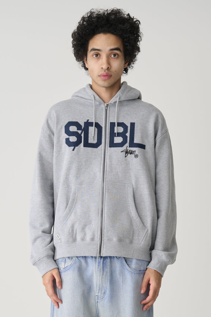 Applique Zip Thru Hooded Fleece - Grey Heather