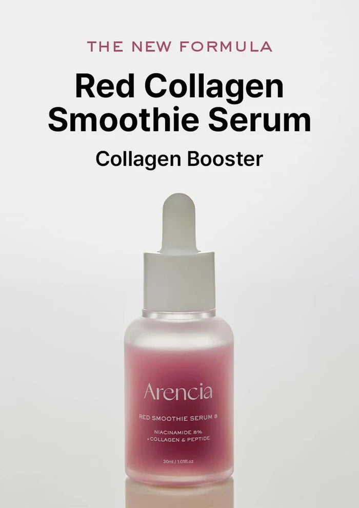 Arencia Red Collagen Smoothie Serum bottle with dropper on a white background