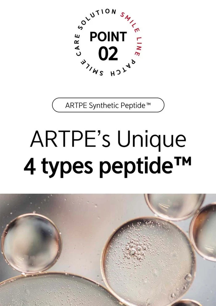 Advertisement for ARTPE's unique 4 types peptide with a close-up of peptide droplets.