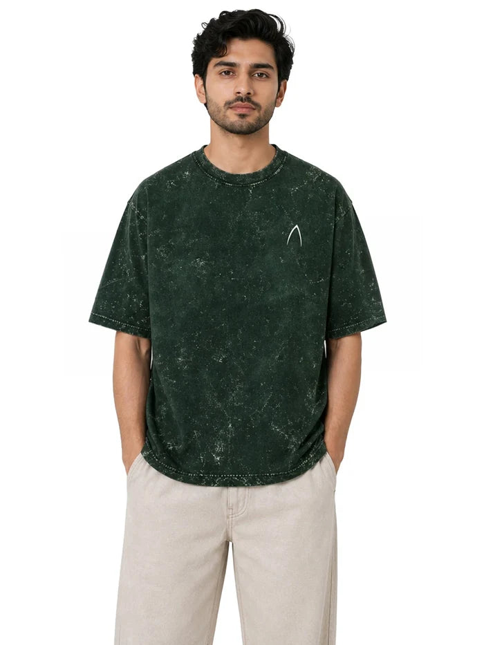 Arya Bottle Green Oversized Zodiac Capricorn Print Half Sleeve Cotton T-Shirt