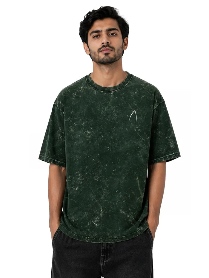 Arya Bottle Green Oversized Zodiac Leo Print Half Sleeve Cotton T-Shirt