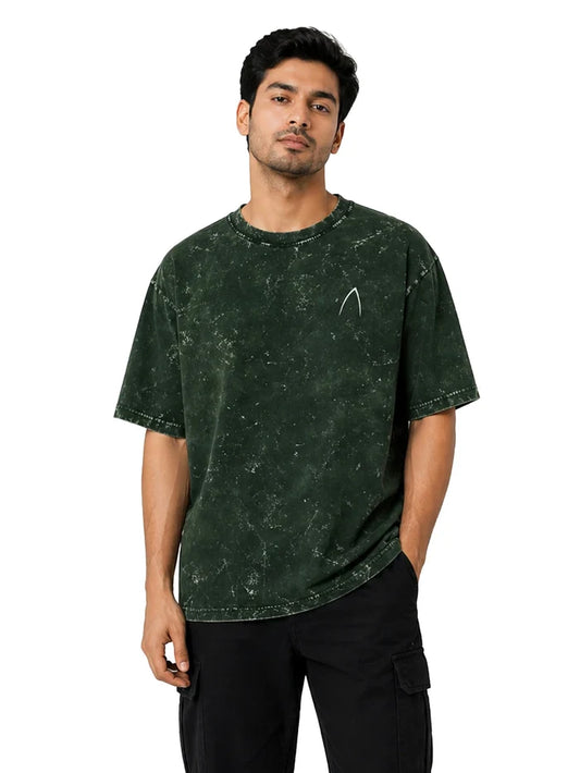Arya Bottle Green Oversized Zodiac Pisces Print Half Sleeve Cotton T-Shirt