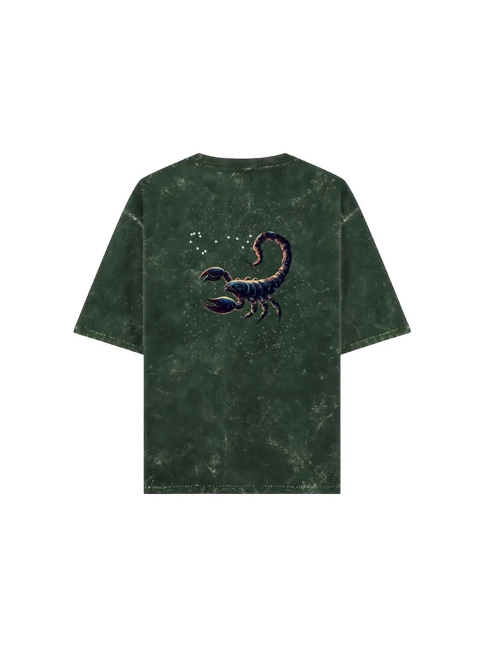Arya Bottle Green Oversized Zodiac Scorpio Print Half Sleeve Cotton T-Shirt