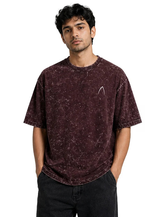 Arya Maroon Oversized Zodiac Capricorn Print Half Sleeve Cotton T-Shirt