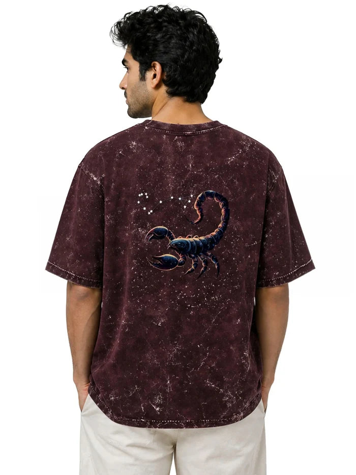 Arya Maroon Oversized Zodiac Scorpio Print Half Sleeve Cotton T-Shirt