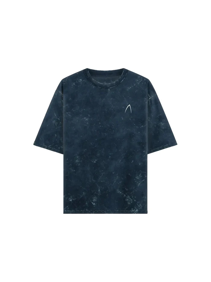 Arya Navy Blue Oversized Zodiac Aquarius Print Half Sleeve Cotton T-Shirt