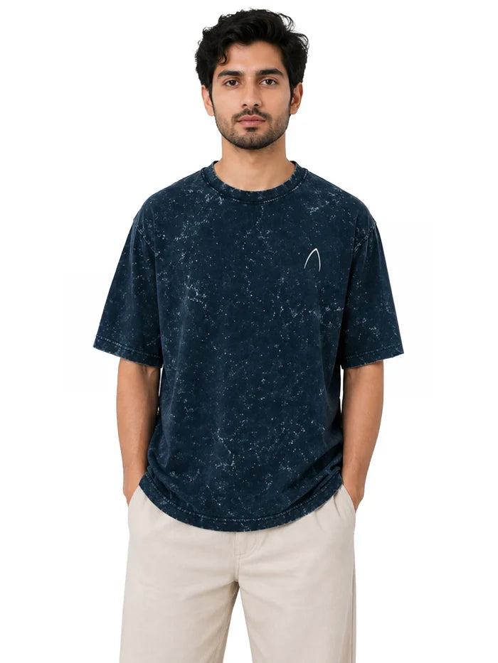 Arya Navy Blue Oversized Zodiac Cancer Print Half Sleeve Cotton T-Shirt