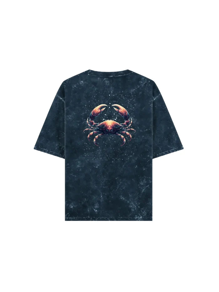 Arya Navy Blue Oversized Zodiac Cancer Print Half Sleeve Cotton T-Shirt