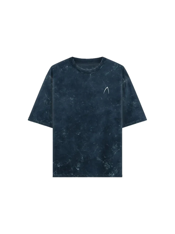 Arya Navy Blue Oversized Zodiac Leo Print Half Sleeve Cotton T-Shirt