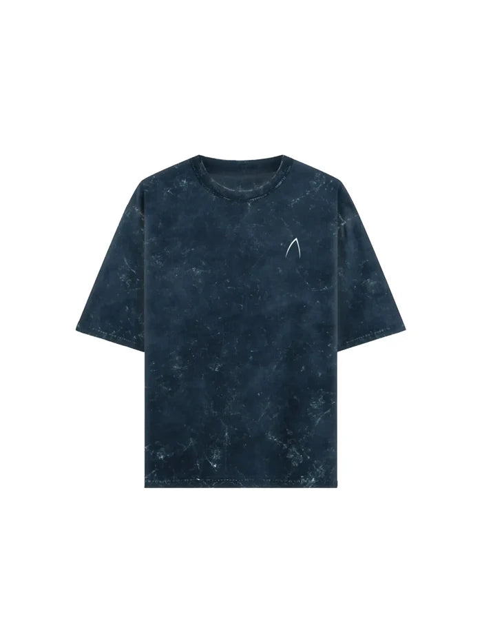 Arya Navy Blue Oversized Zodiac Pisces Print Half Sleeve Cotton T-Shirt