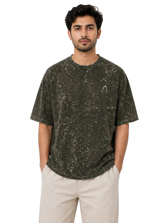 Arya Olive Green Oversized Zodiac Cancer Print Half Sleeve Cotton T-Shirt