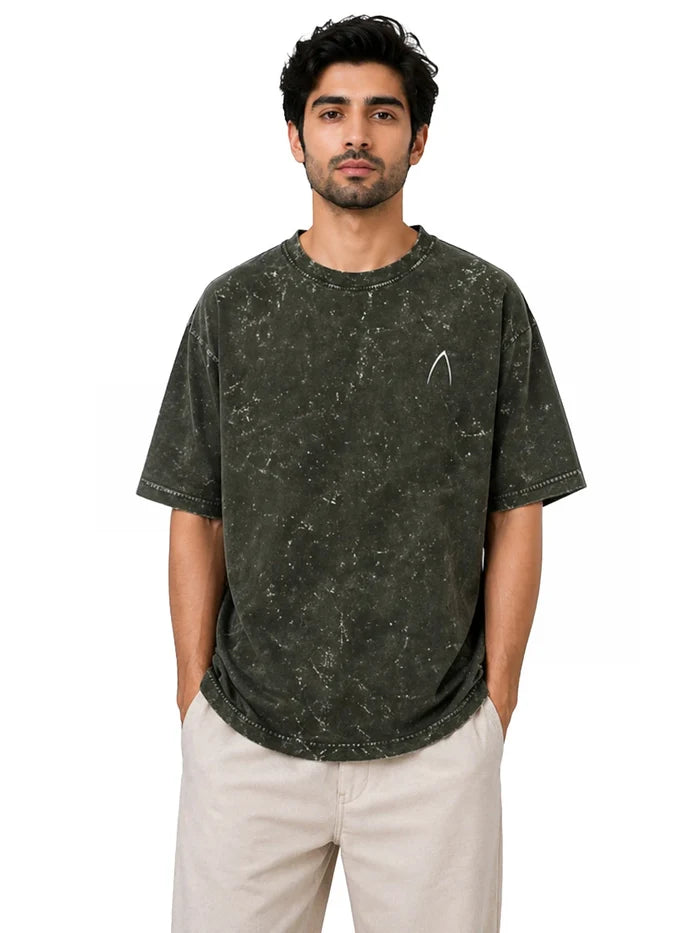 Arya Olive Green Oversized Zodiac Capricorn Print Half Sleeve Cotton T-Shirt