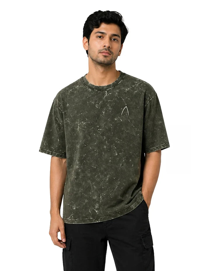 Arya Olive Green Oversized Zodiac Pisces Print Half Sleeve Cotton T-Shirt