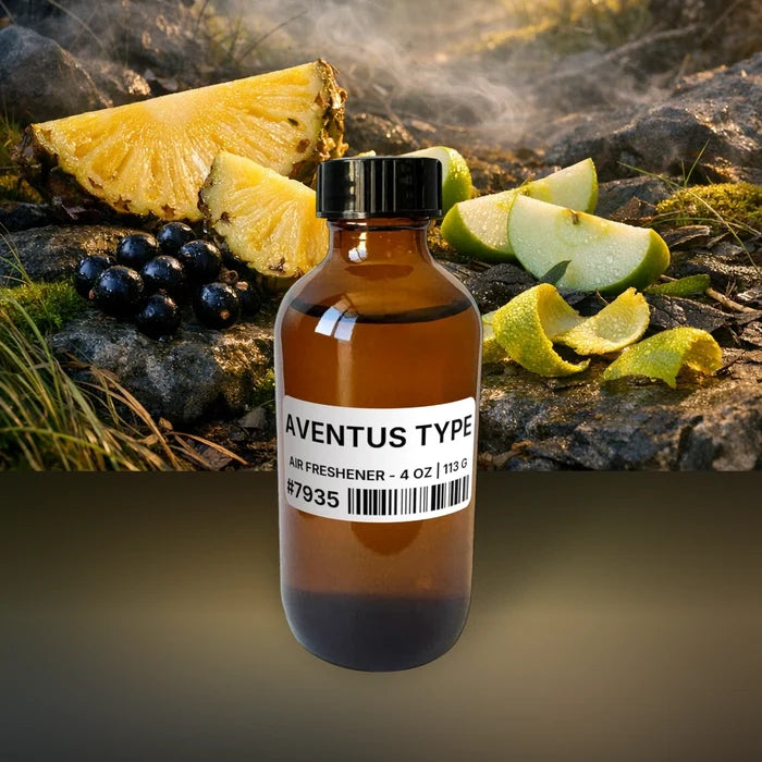 Aventus Type Air Freshener - 4 oz | 113 g fragrance bottle image with atmospheric background for Air Freshener. Premium lifestyle product photo for fragrance listing.