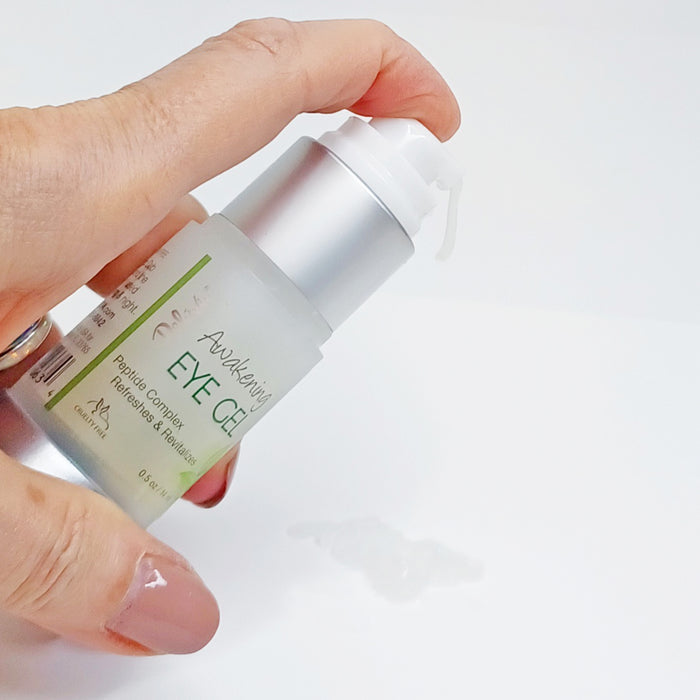 Swatch of Awakening Eye Gel  coming out of the pump