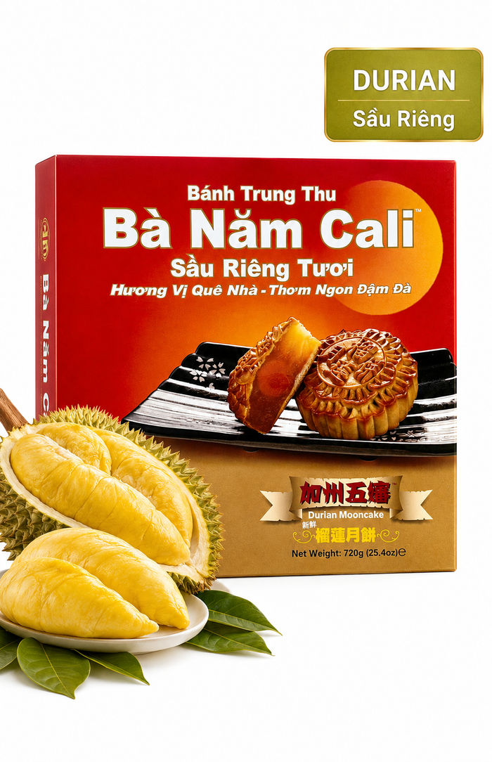Ba Nam Cali Durian Mooncake – 4-Piece Box, No Yolk / 1 Yolk / 2 Yolks