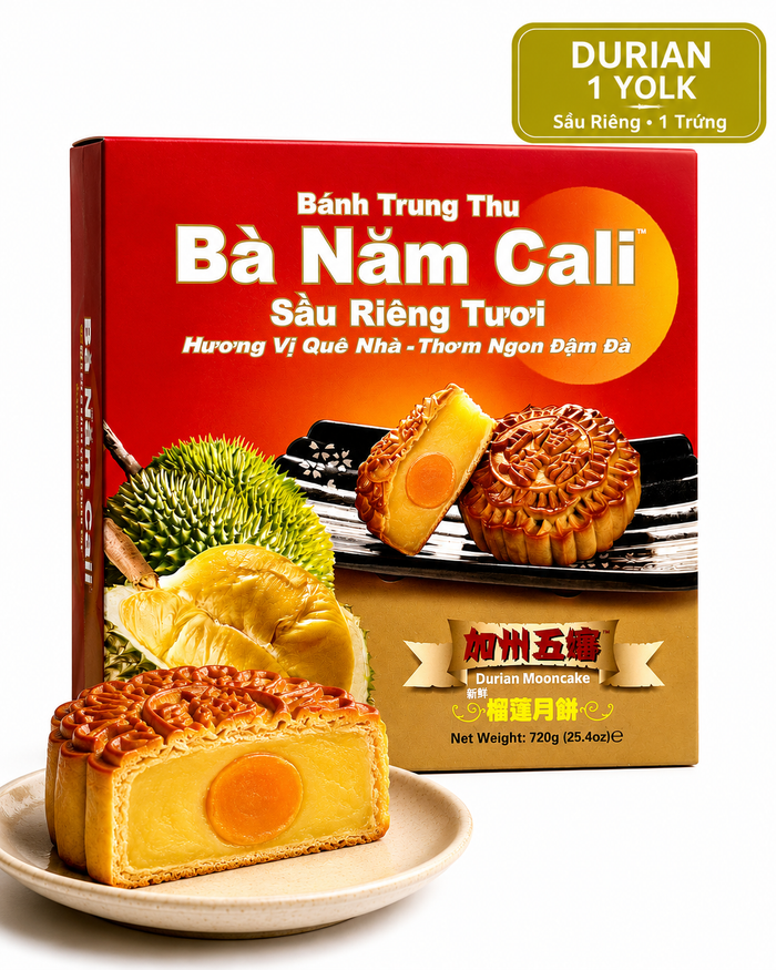 Premium Ba Nam Cali Durian Mooncake with authentic Southeast Asian durian flavor 1 yolk
