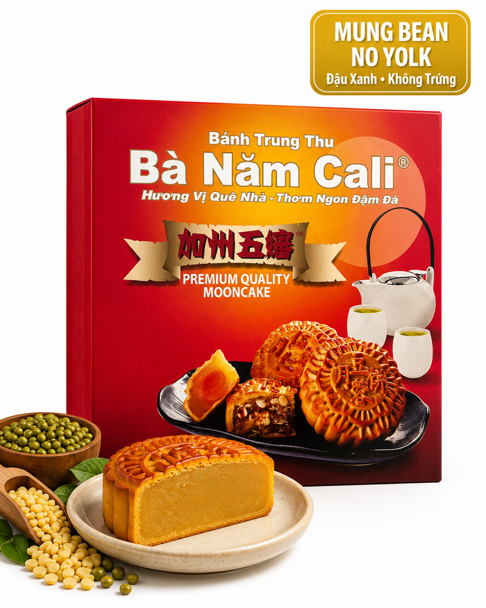 Authentic Ba Nam Cali Mung Bean Mooncake crafted with finely blended mung beans and traditional flavors