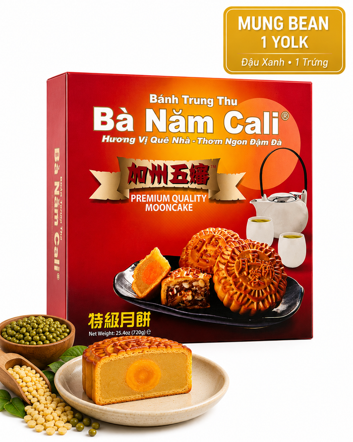 Ba Nam Cali Mung Bean Mooncake made with creamy bean filling for a classic Mid-Autumn dessert 1 yolk