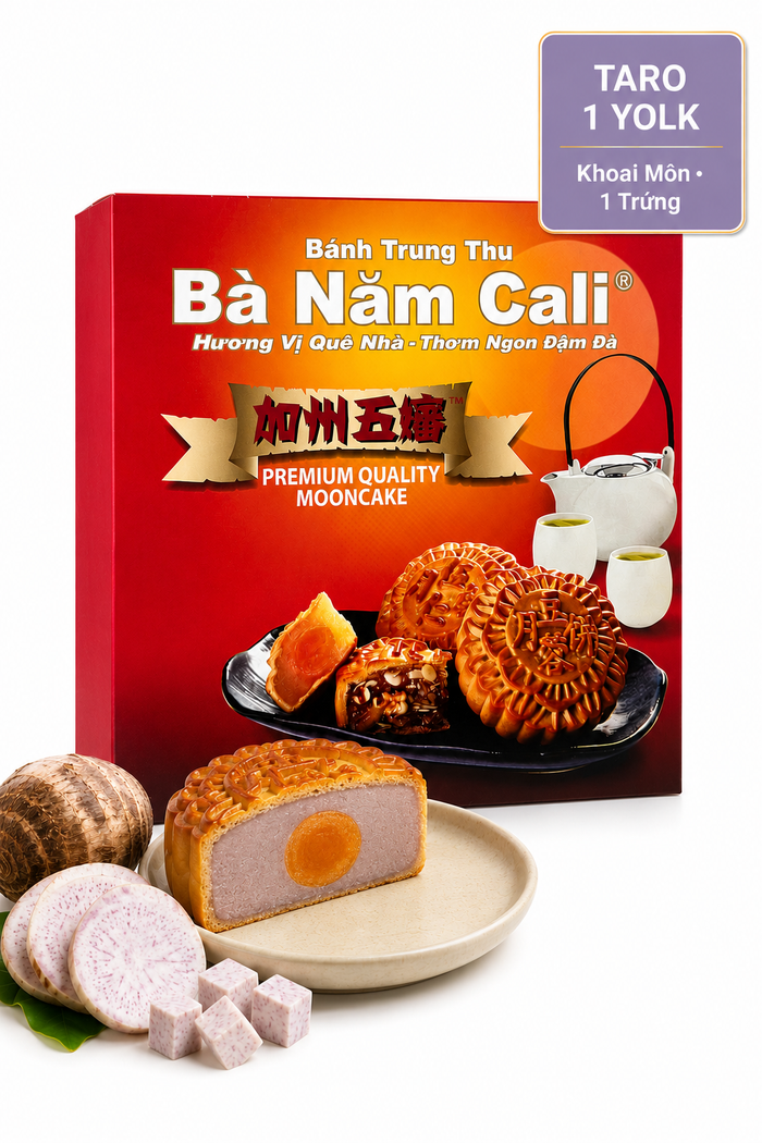 Authentic Ba Nam Cali Taro Mooncake crafted with creamy taro filling and traditional flavor 1 yolk
