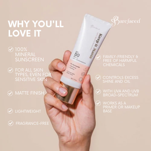 Barefaced Keep It Matte Non-Tinted 100% Mineral Sunscreen 50g SPF50 PA+++ Broad Spectrum Protection