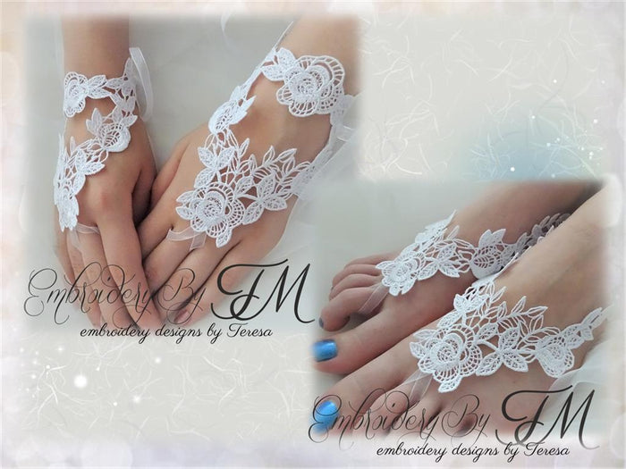 Barefoot sandal Flower and Bracelet flower / 5x7 hoop