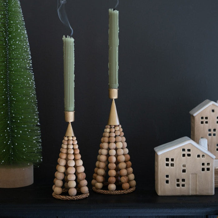 Beaded Christmas Tree Taper Candle Holders