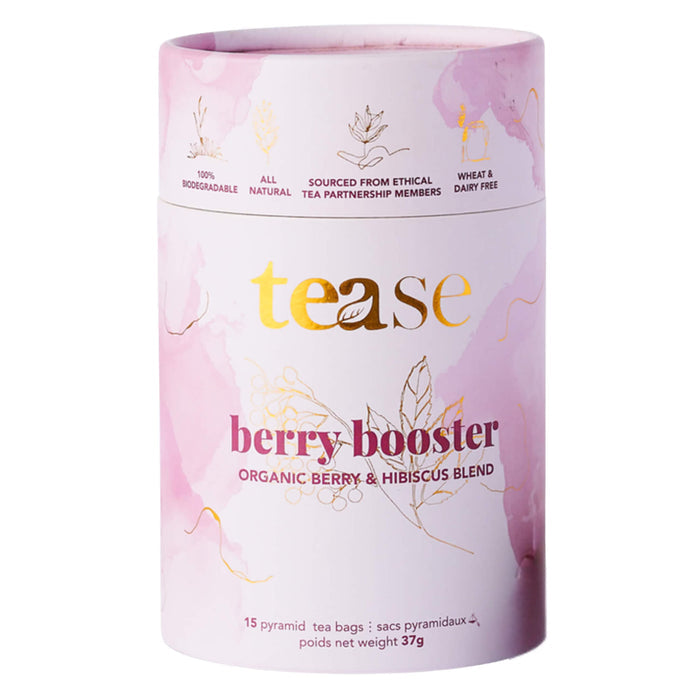 Container of Tease Tea Berry Booster (Organic) 15 Pyramid Tea Bags