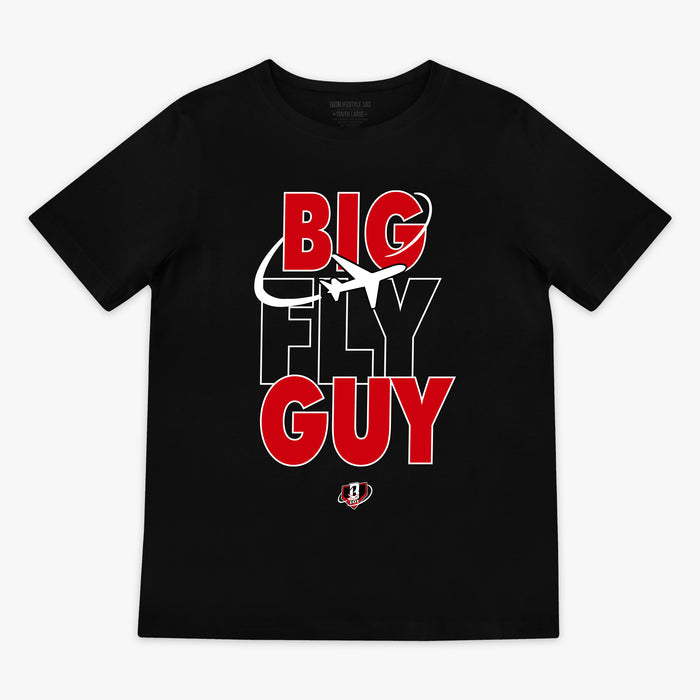 Black Big Fly Guy Red Eye youth graphic tee — front view