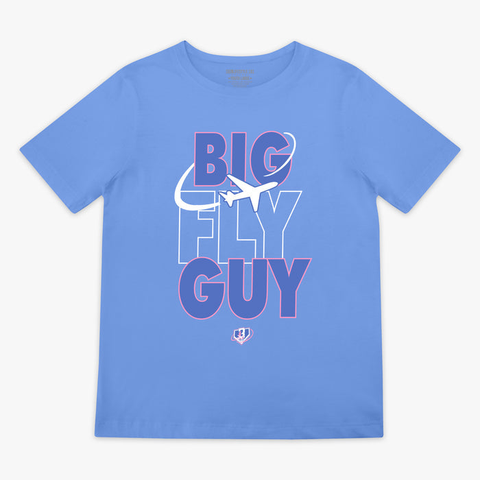 Blue Big Fly Guy Sunrise youth graphic tee — front view