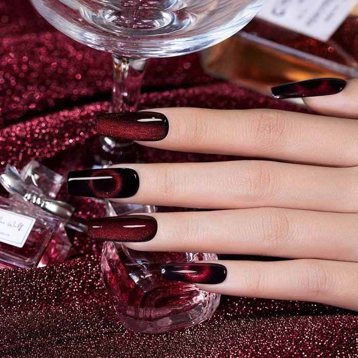 RARJSM ®Black Red Shiny Cat Eye Nail Gel Polish 15ml