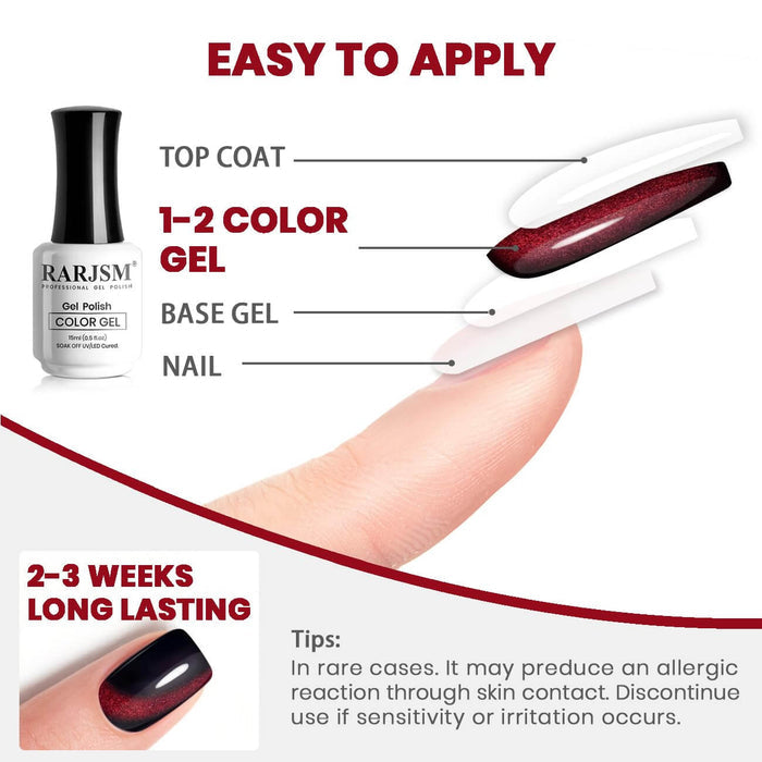 RARJSM ®Black Red Shiny Cat Eye Nail Gel Polish 15ml