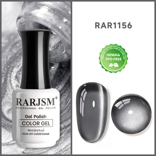 RARJSM black silver ceramic cat eye gel polish 15ml 1156 HEMA TPO free vegan metallic shimmer