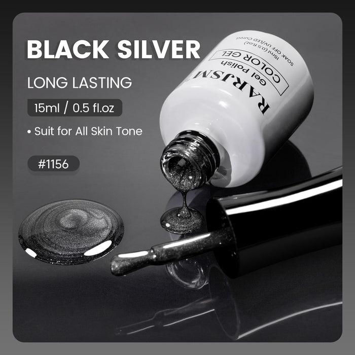 Black silver ceramic gel polish 15ml 0.5 fl.oz RARJSM HEMA TPO free long-lasting formula