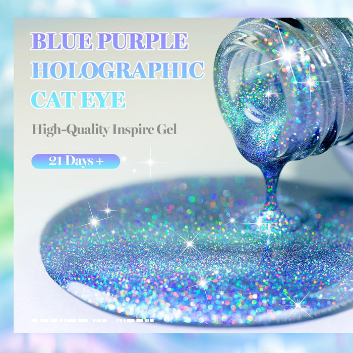 Blue Purple Holographic  Cat Eye Gel Nail Polish 15ml #1283